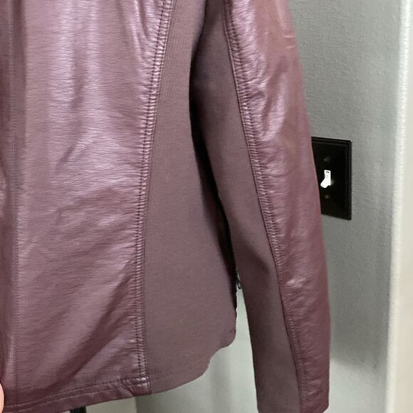 R. D Style Rhonda Maroon Faux Leather Moto Jacket - Picture 10 of 15